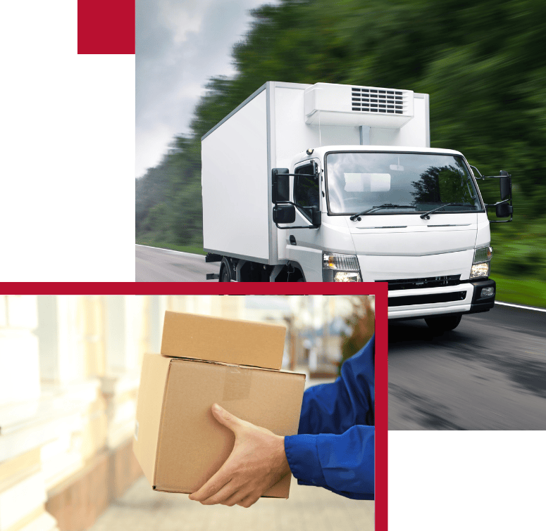 Goods in Transit Insurance by AMT Insurance Solutions, depicting a delivery truck and parcels, ensuring secure transportation coverage.